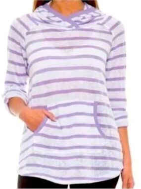 Earth Yoga Purple and White Striped Hoodie Size M